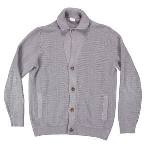 Luciano Barbera Mens L US 52 EU Gray Shawl Collar Herringbone Cardigan Sweater